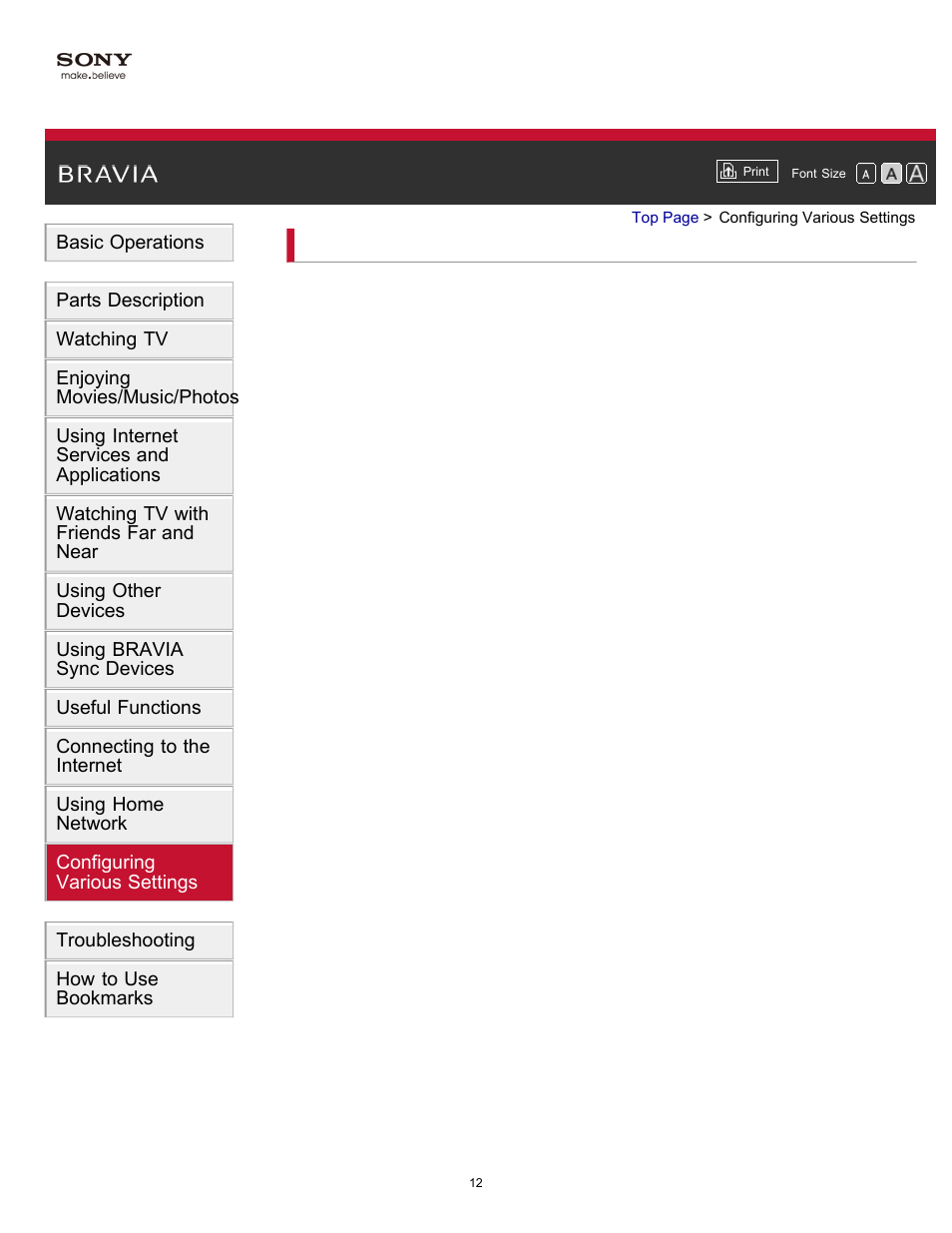 Configuring various settings, Configuring, Various settings | Sony XBR-55X900B User Manual | Page 18 / 255