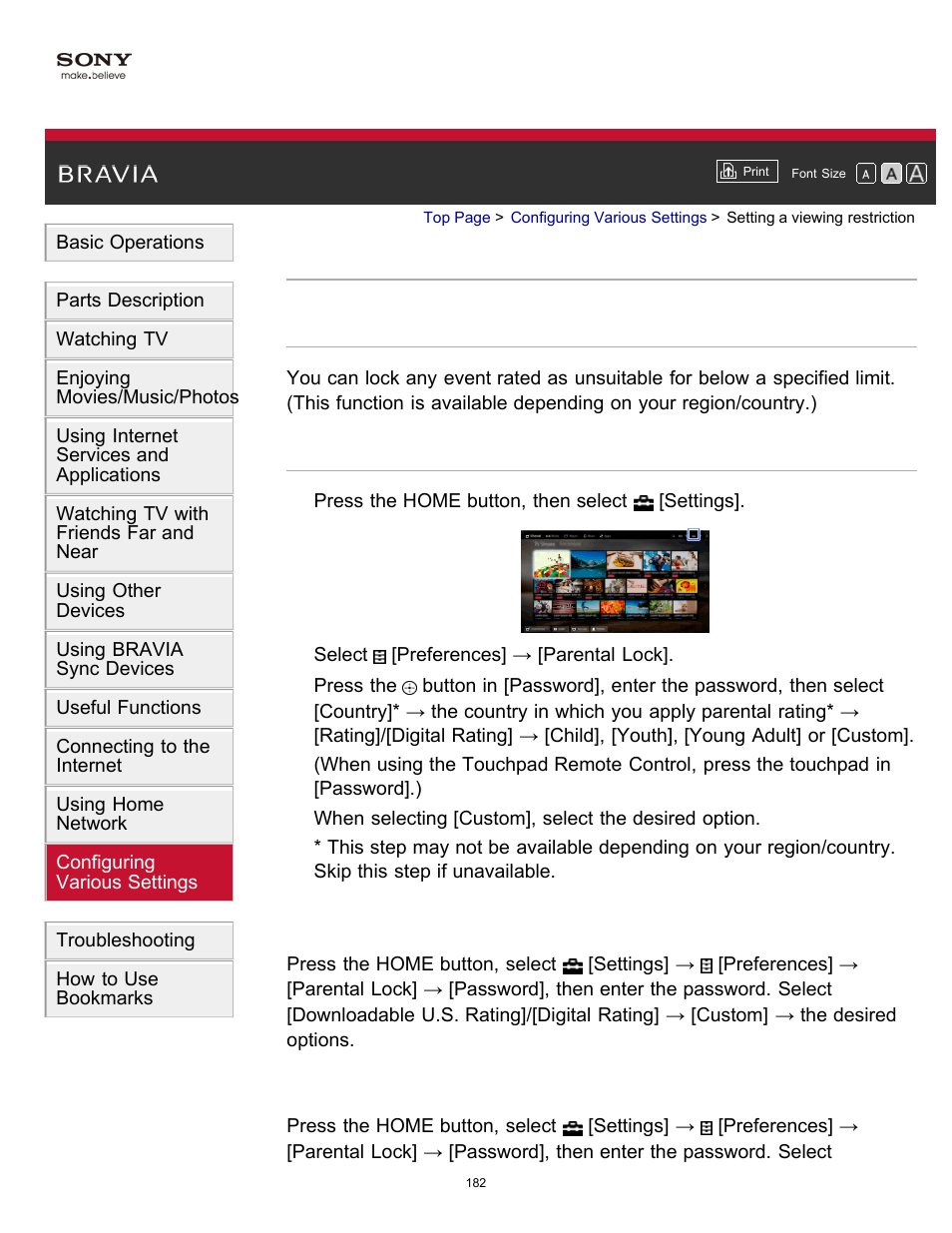 Setting a viewing restriction | Sony XBR-55X900B User Manual | Page 188 / 255