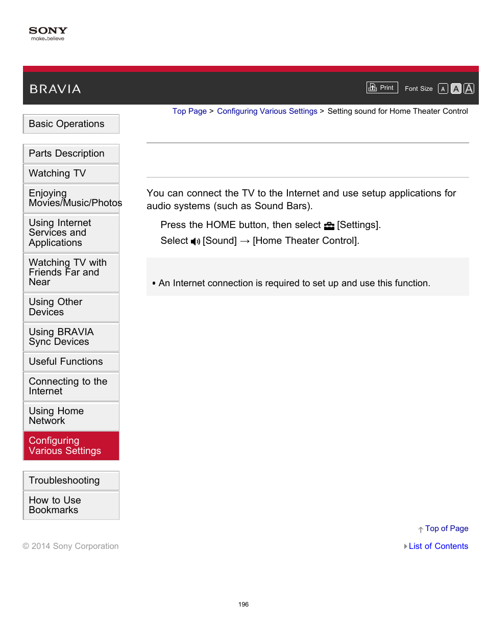 Setting sound for home theater control | Sony XBR-55X900B User Manual | Page 202 / 255