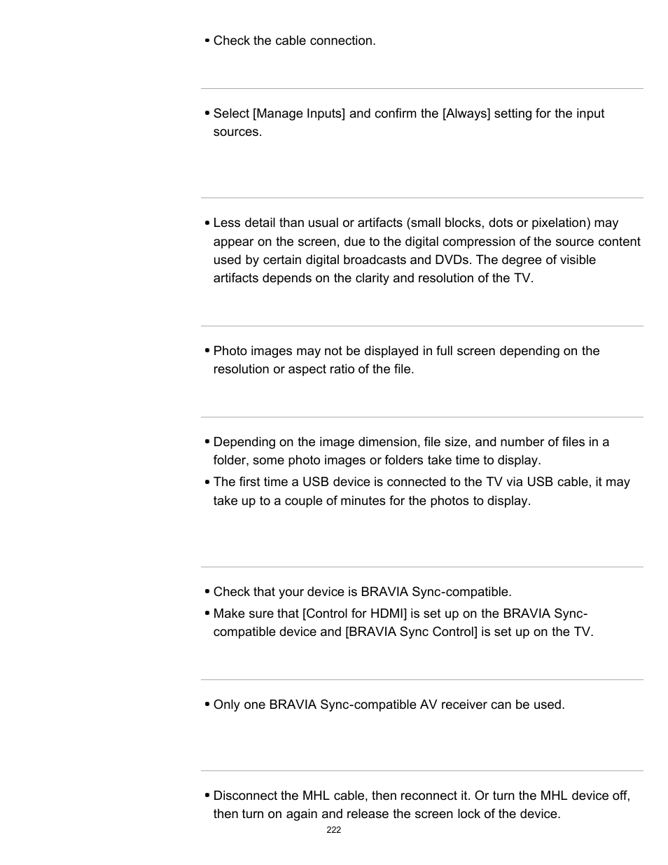 Some input sources cannot be selected, Photo images appear small on the screen, Photo images or folders take time to display | You cannot control a second av receiver | Sony XBR-55X900B User Manual | Page 228 / 255