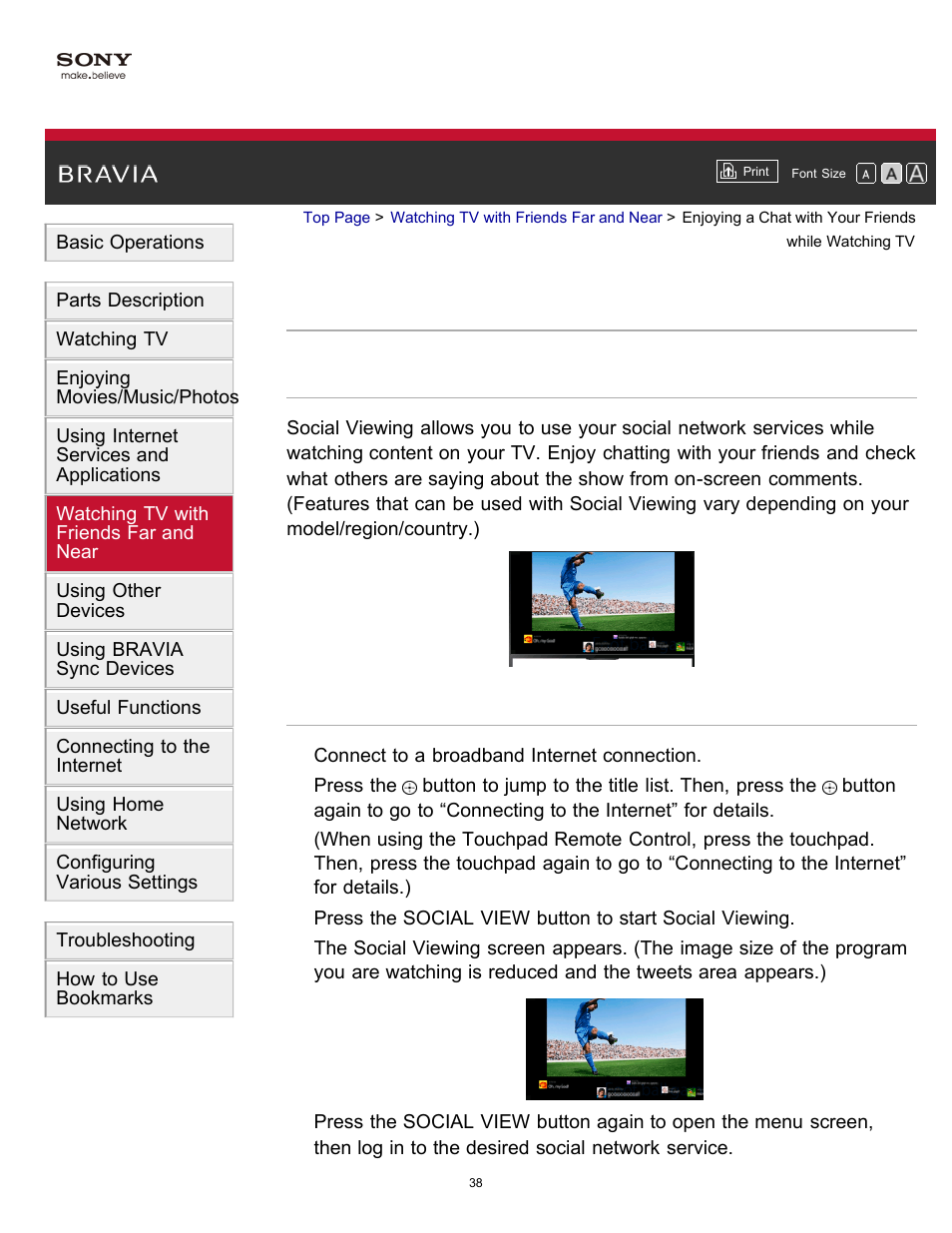 Enjoying a chat with your friends while watchingtv, Enjoy social viewing | Sony XBR-55X900B User Manual | Page 44 / 255
