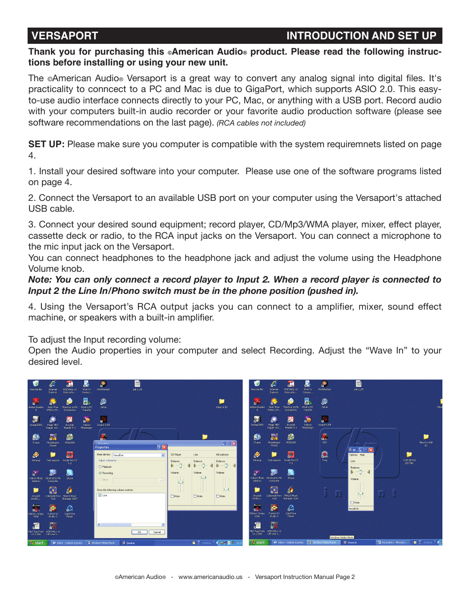 Versaport introduction and set up | American Audio VersaPort User Manual | Page 2 / 4