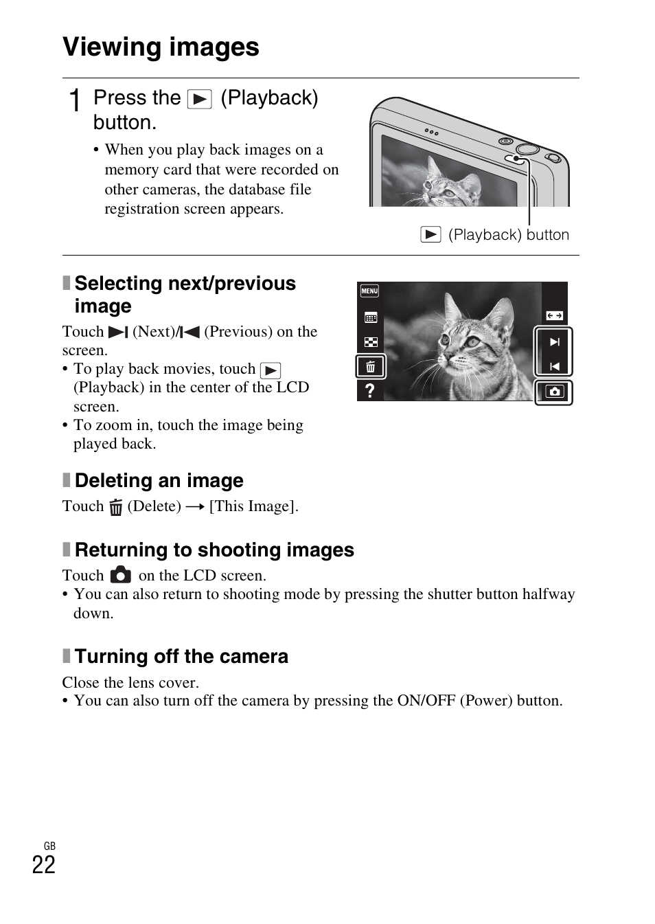 Viewing images | Sony DSC-T110 User Manual | Page 22 / 72