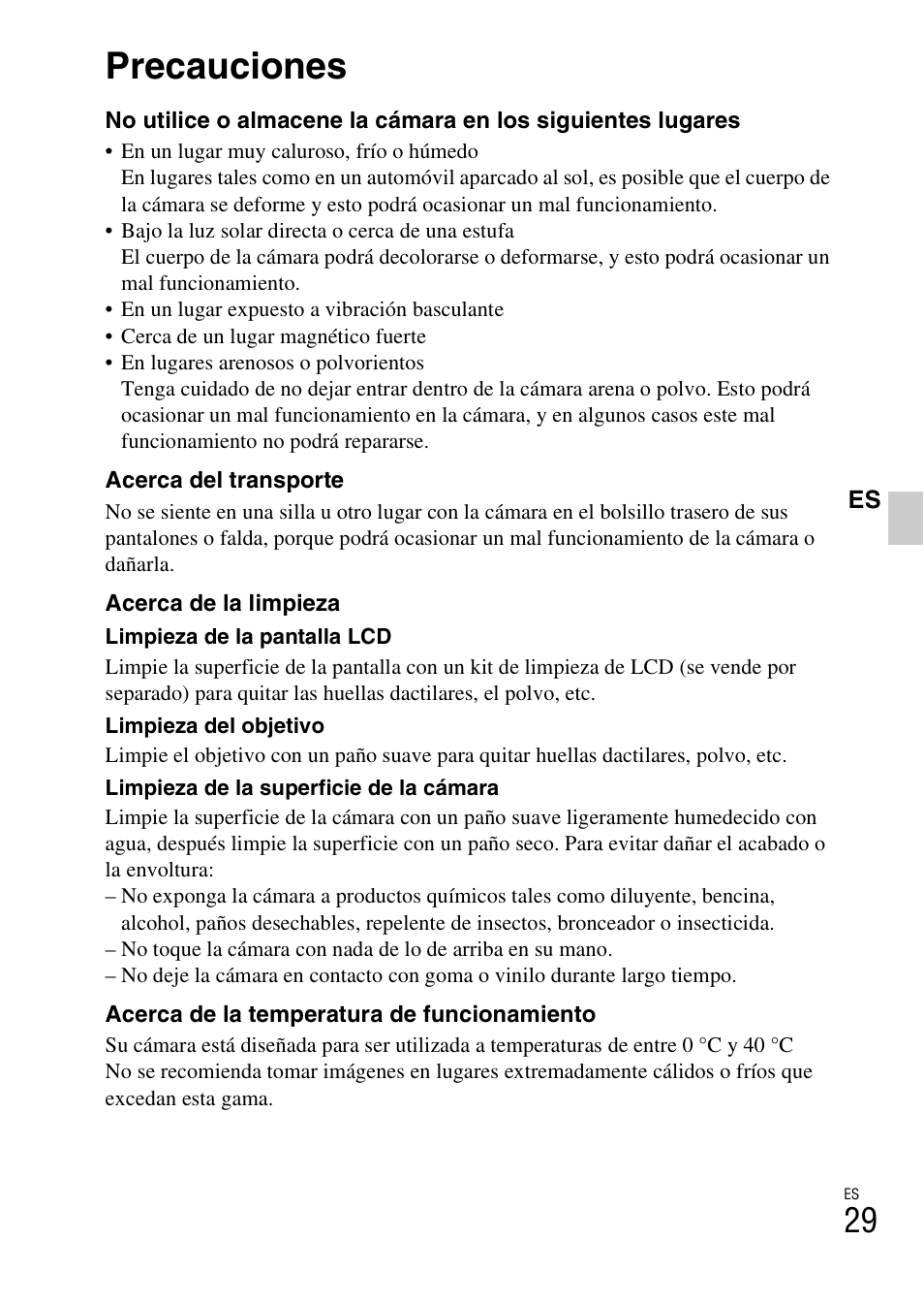 Precauciones | Sony DSC-T110 User Manual | Page 61 / 72