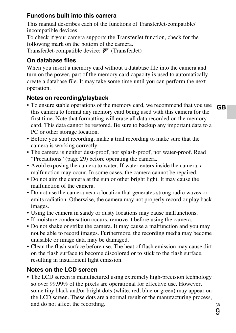 Sony DSC-T110 User Manual | Page 9 / 72