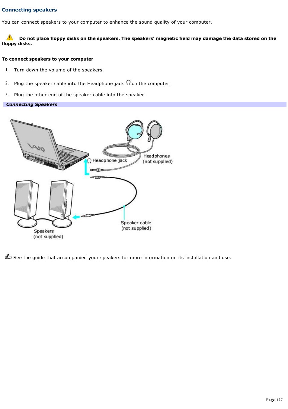 Connecting speakers | Sony PCG-K33 User Manual | Page 127 / 151