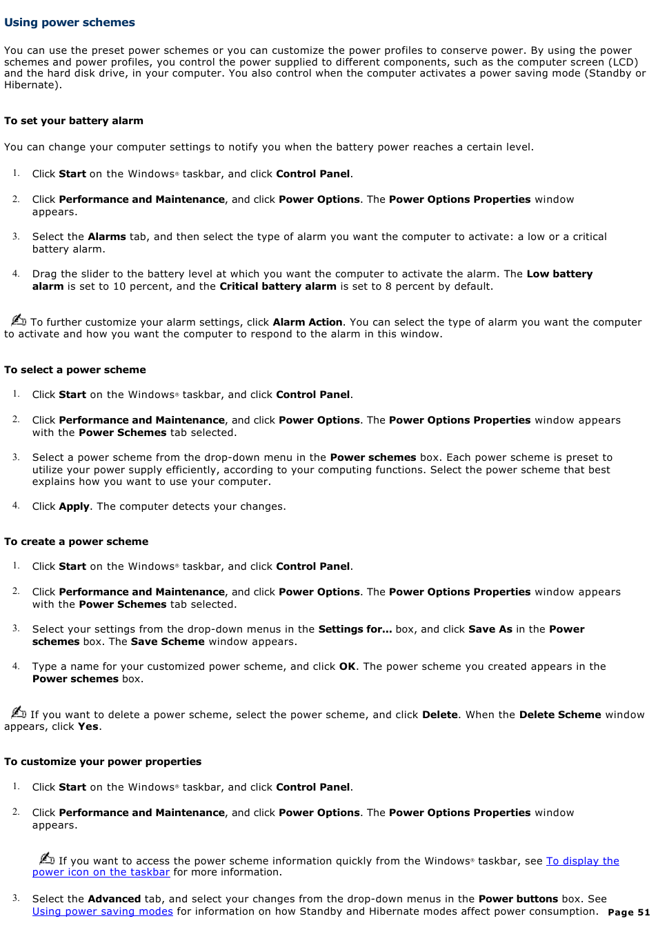 Using power schemes | Sony PCG-K33 User Manual | Page 51 / 151