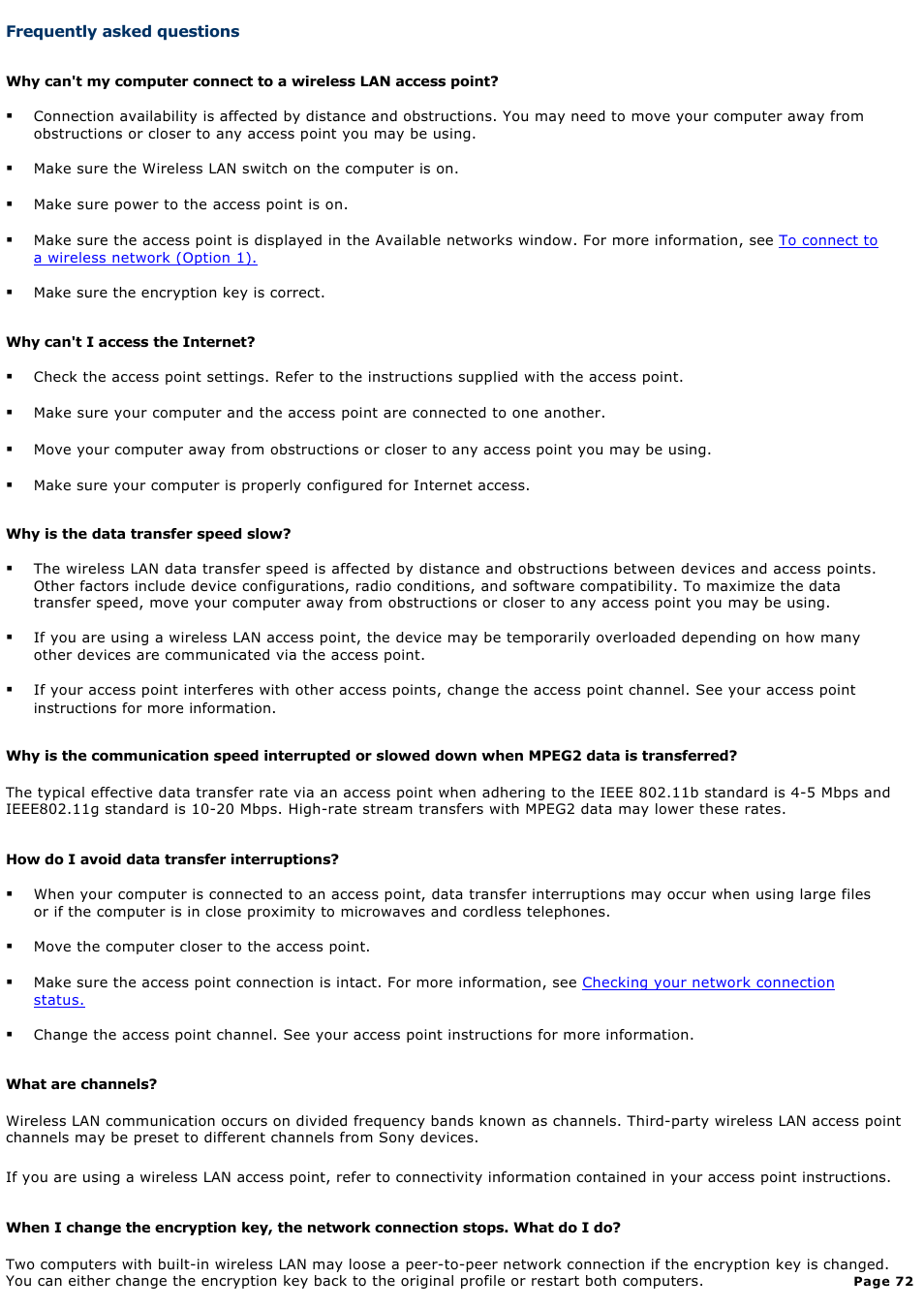 Frequently asked questions | Sony PCG-K33 User Manual | Page 72 / 151