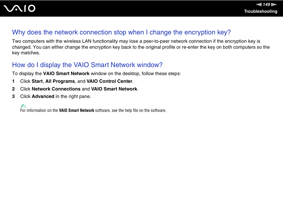 How do i display the vaio smart network window | Sony VGN-FW190U User Manual | Page 149 / 195