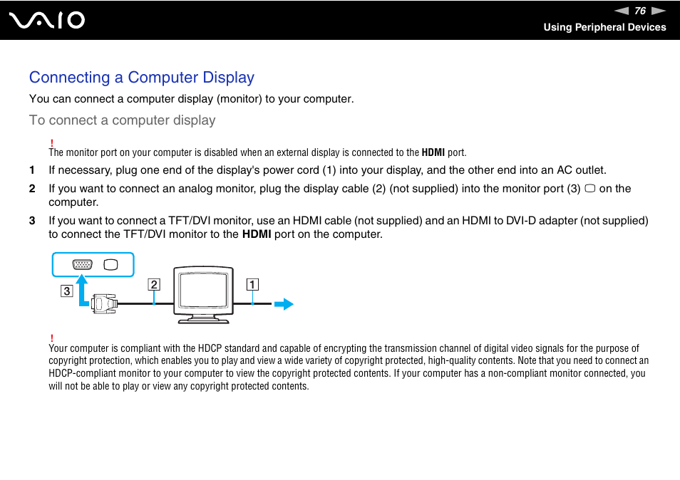 Connecting a computer display | Sony VGN-FW190U User Manual | Page 76 / 195