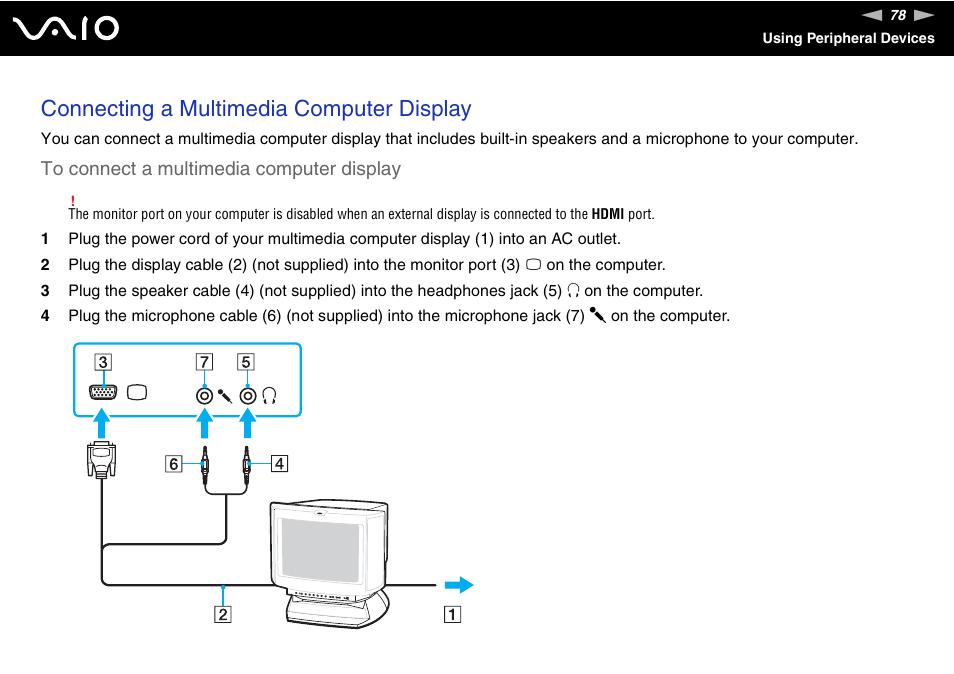 Connecting a multimedia computer display | Sony VGN-FW190U User Manual | Page 78 / 195