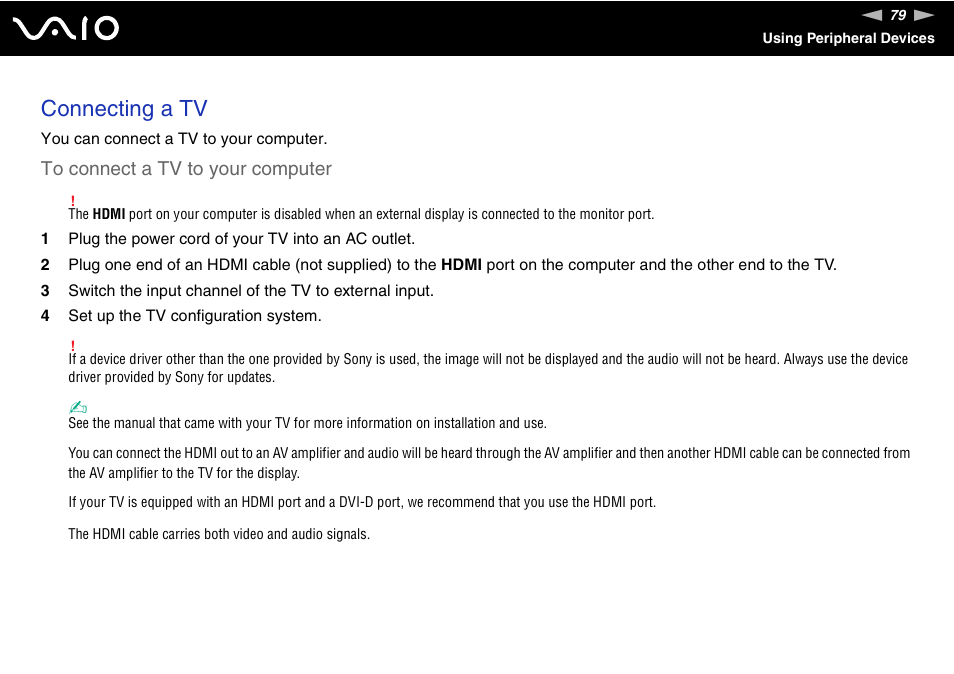 Connecting a tv | Sony VGN-FW190U User Manual | Page 79 / 195