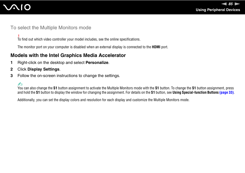 Models with the intel graphics media accelerator | Sony VGN-FW190U User Manual | Page 85 / 195