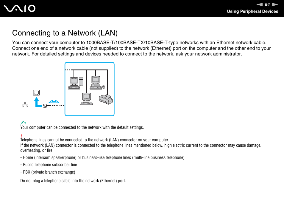 Connecting to a network (lan) | Sony VGN-FW190U User Manual | Page 94 / 195