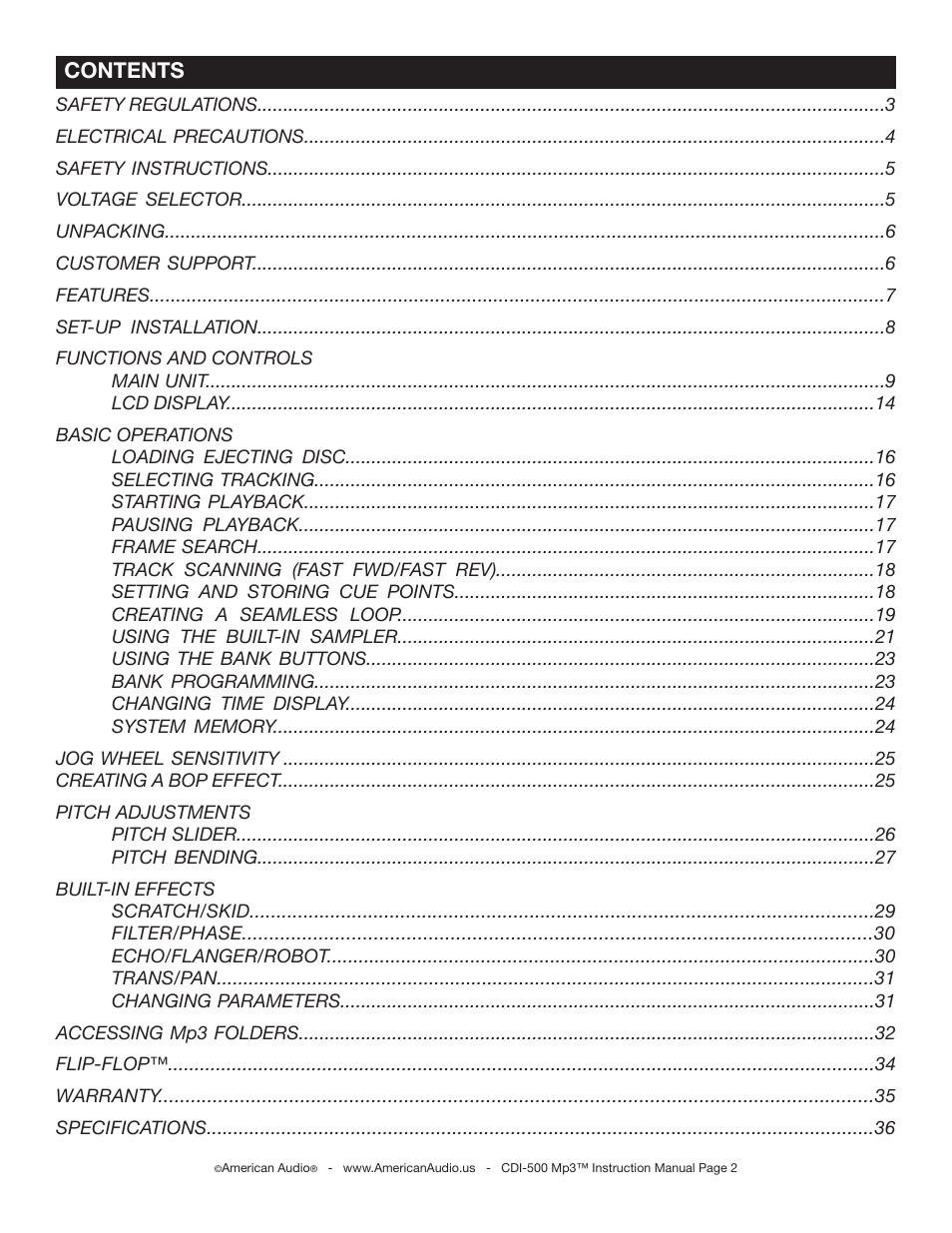 American Audio CDI-500 User Manual | Page 2 / 38