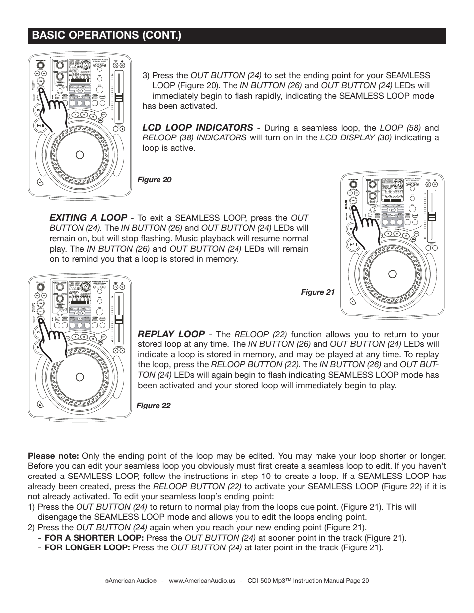 Basic operations (cont.) | American Audio CDI-500 User Manual | Page 20 / 38