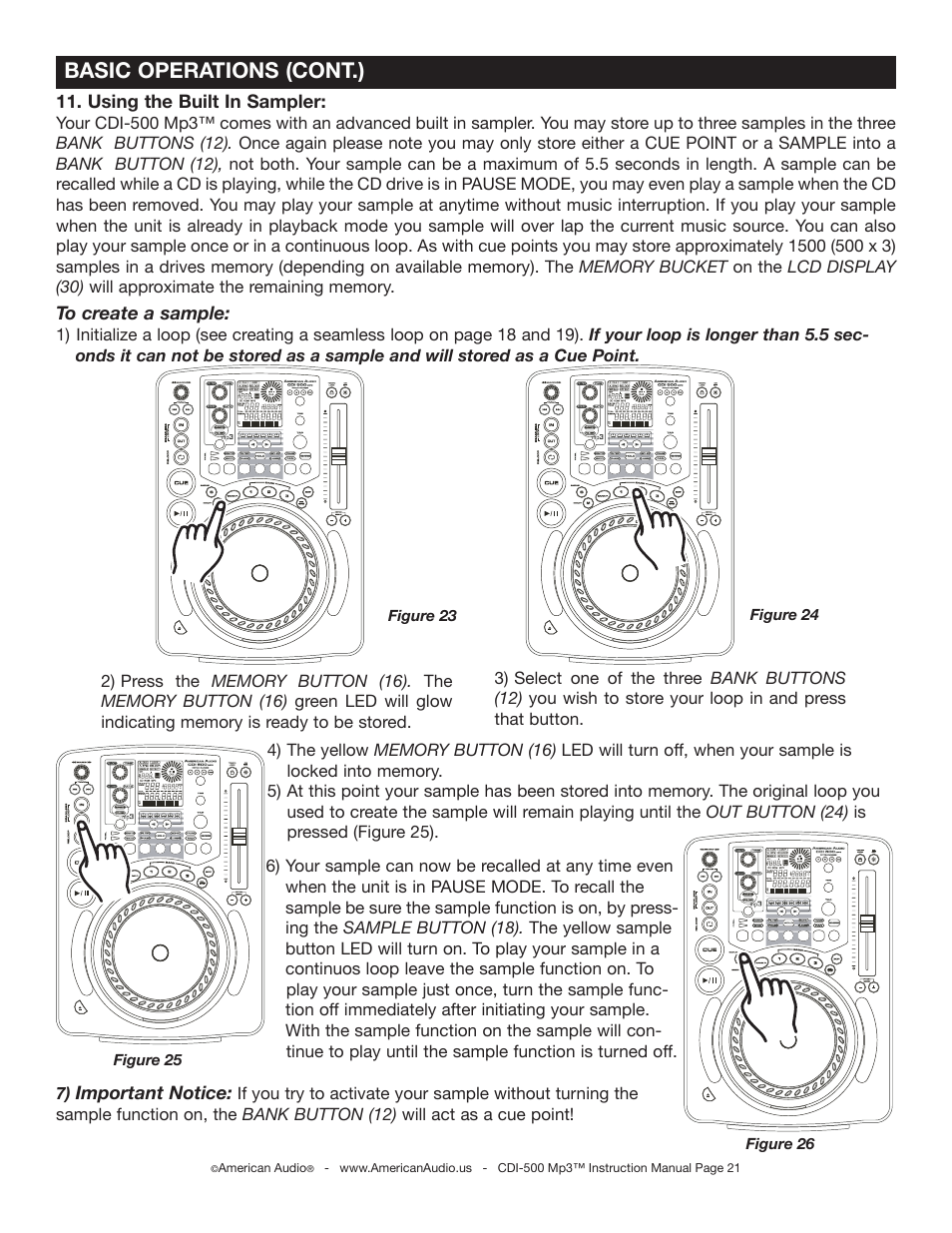 Basic operations (cont.) | American Audio CDI-500 User Manual | Page 21 / 38