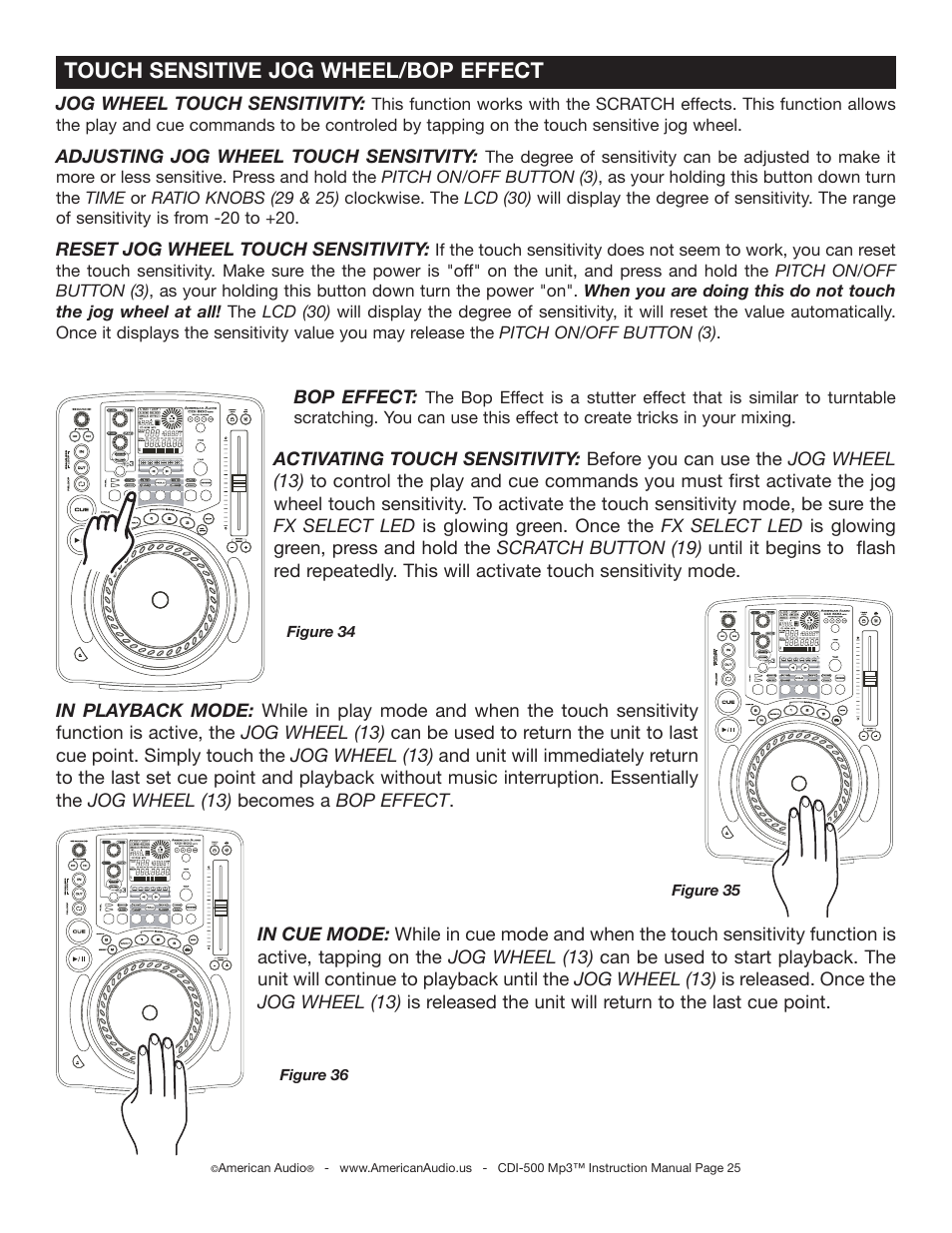 Touch sensitive jog wheel/bop effect | American Audio CDI-500 User Manual | Page 25 / 38