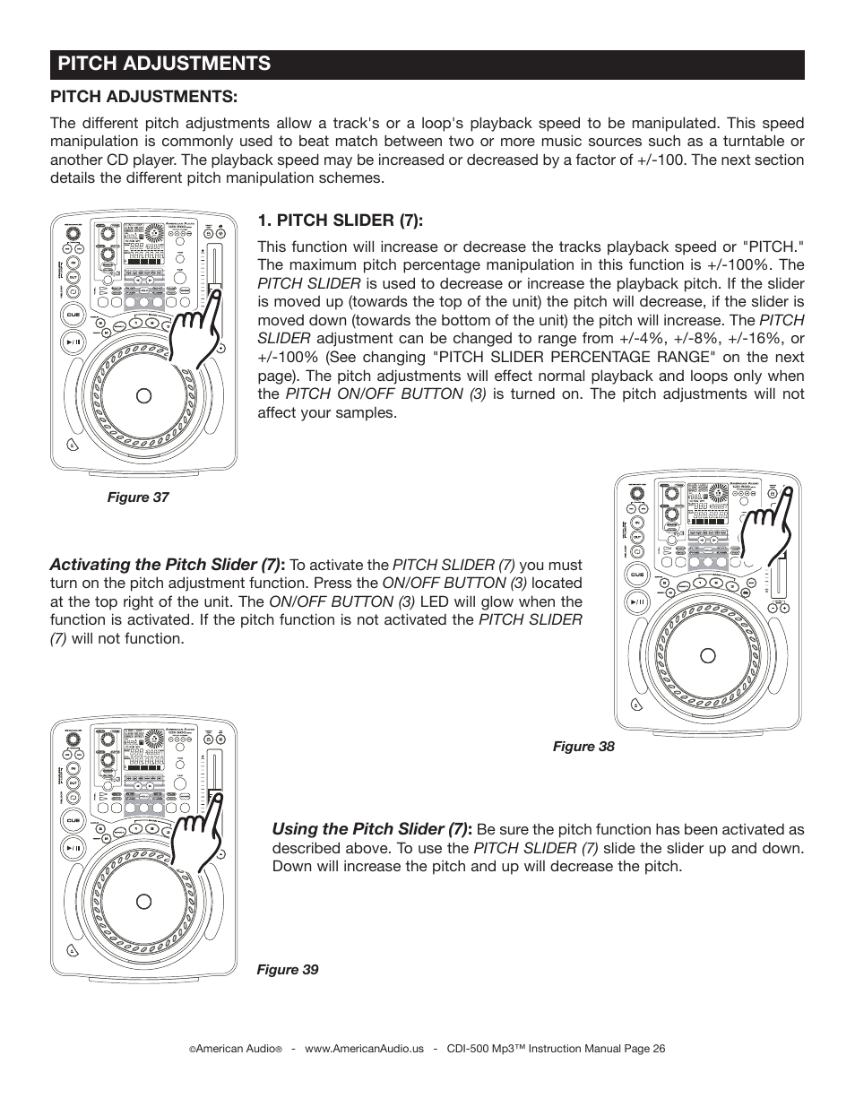 Pitch adjustments | American Audio CDI-500 User Manual | Page 26 / 38