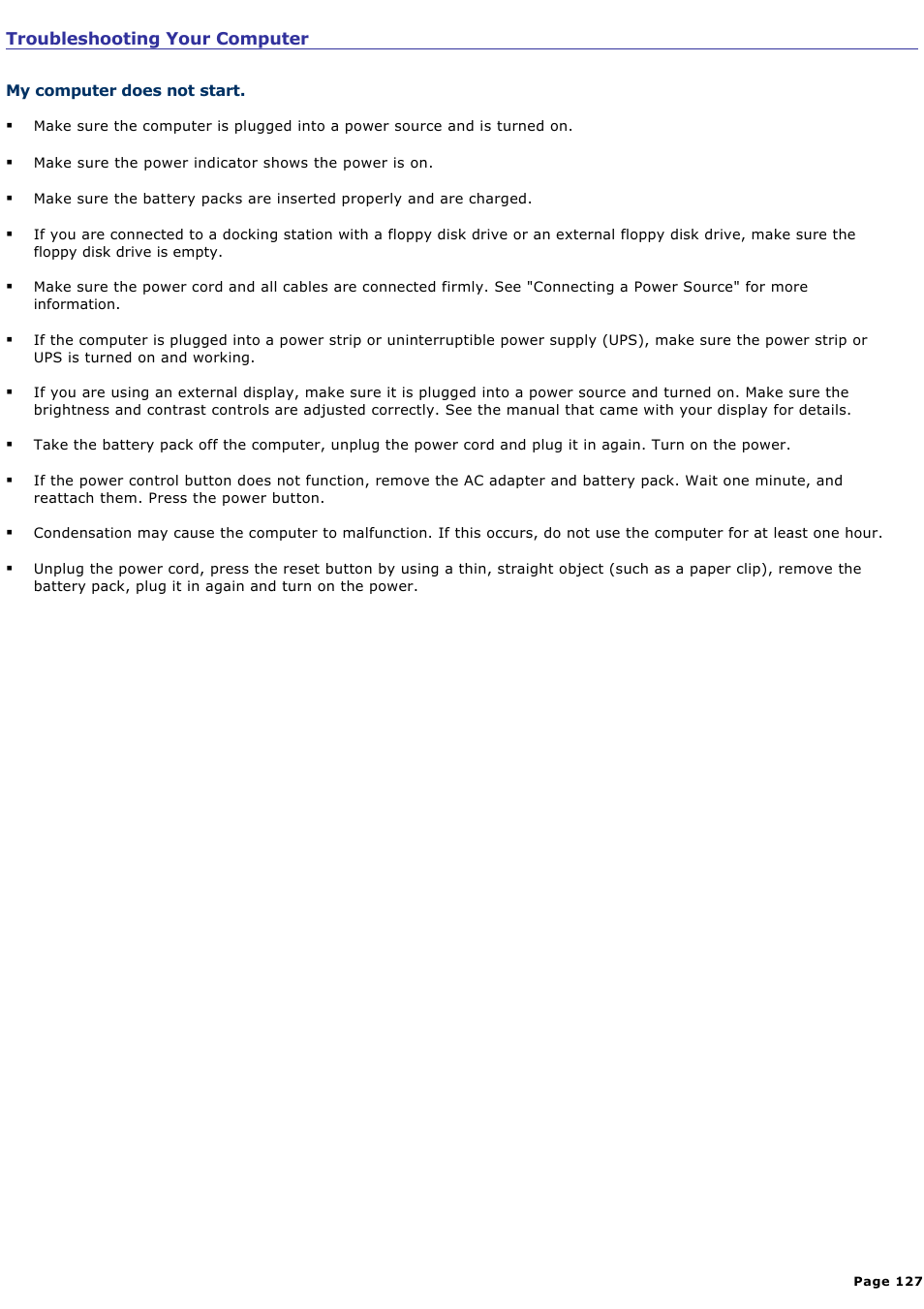 Troubleshooting your computer | Sony PCG-VX88 User Manual | Page 127 / 184