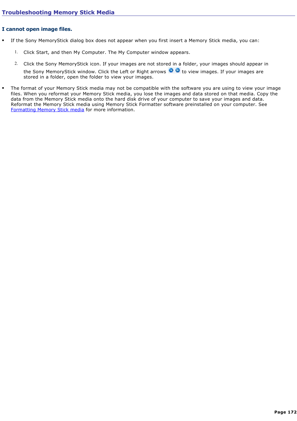 Troubleshooting memory stick media | Sony PCG-VX88 User Manual | Page 172 / 184