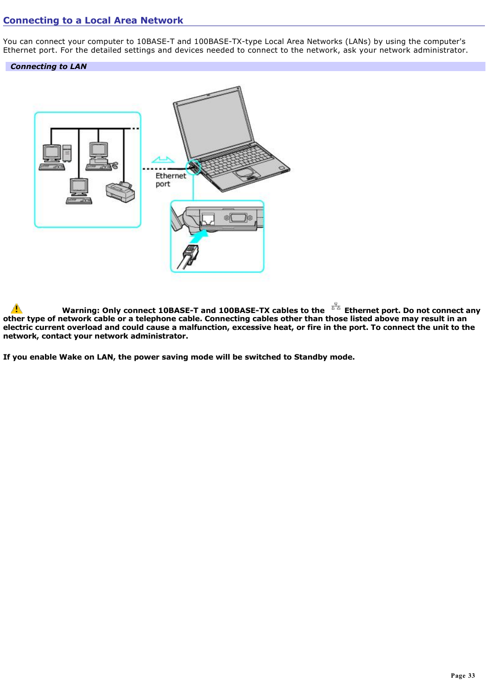 Connecting to a local area network | Sony PCG-VX88 User Manual | Page 33 / 184