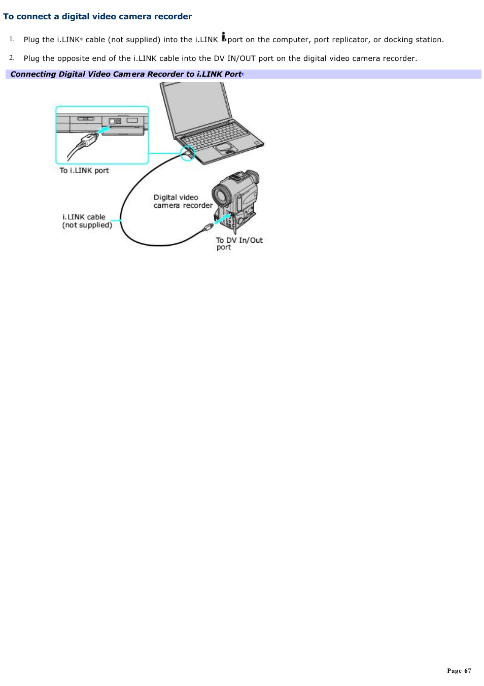 To connect a digital video camera recorder | Sony PCG-VX88 User Manual | Page 67 / 184