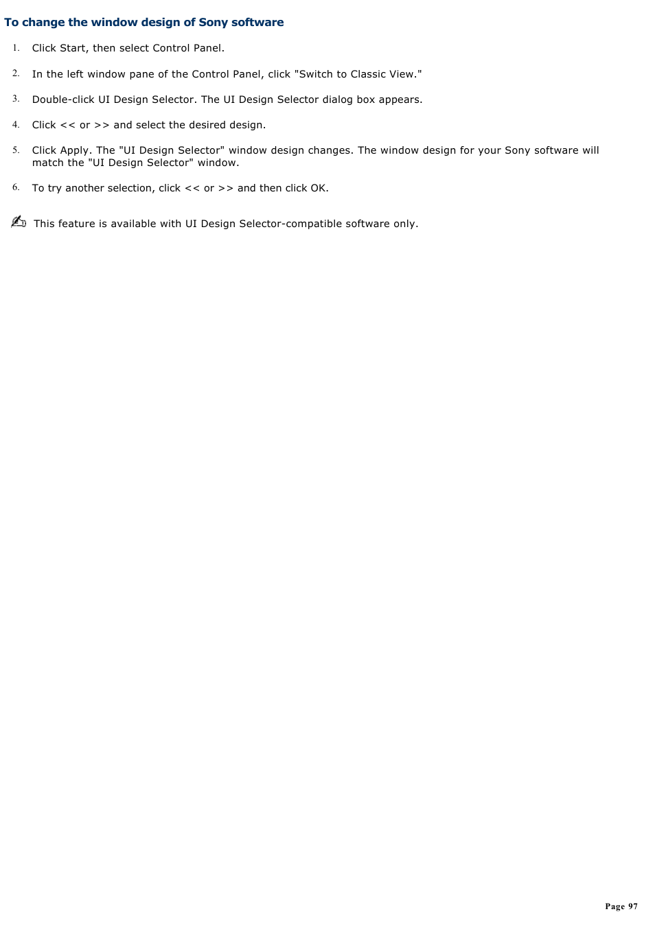 To change the window design of sony software | Sony PCG-VX88 User Manual | Page 97 / 184