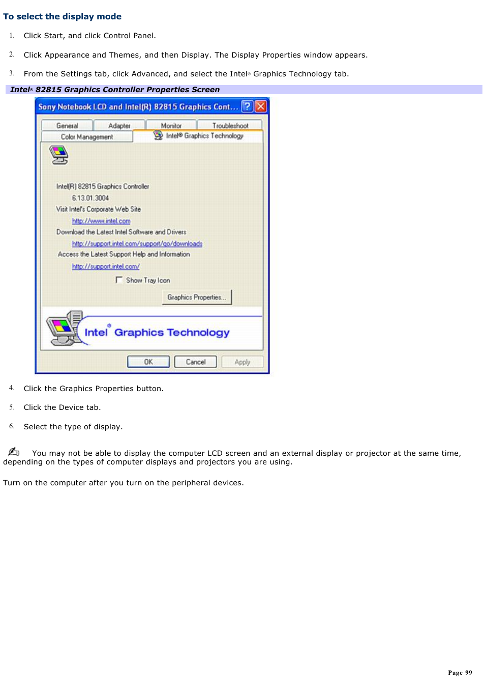 To select the display mode | Sony PCG-VX88 User Manual | Page 99 / 184