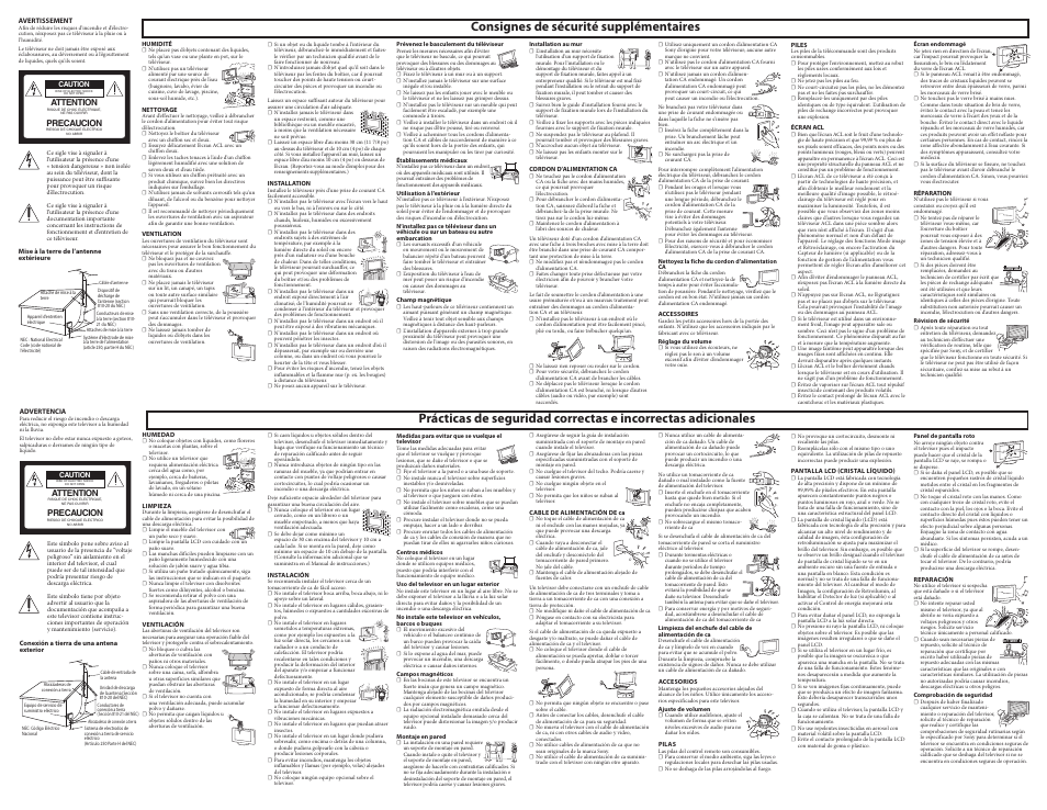Consignes de sécurité supplémentaires | Sony KDL-32L5000 User Manual | Page 2 / 2
