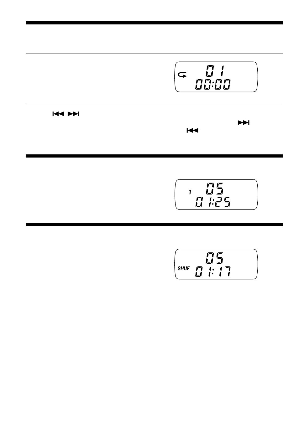 Playing tracks repeatedly (repeat play), Playing a single track (single play), Playing tracks in random order (shuffle play) | Playing tracks repeatedly, Playing a single track, Playing tracks in random order | Sony D-FS18 User Manual | Page 10 / 32