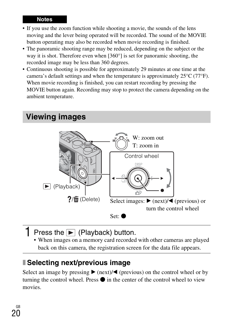 Viewing images, Xselecting next/previous image, Press the (playback) button | Sony DSC-HX50V User Manual | Page 20 / 72