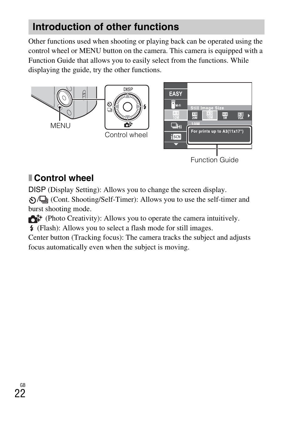 Introduction of other functions, Xcontrol wheel | Sony DSC-HX50V User Manual | Page 22 / 72