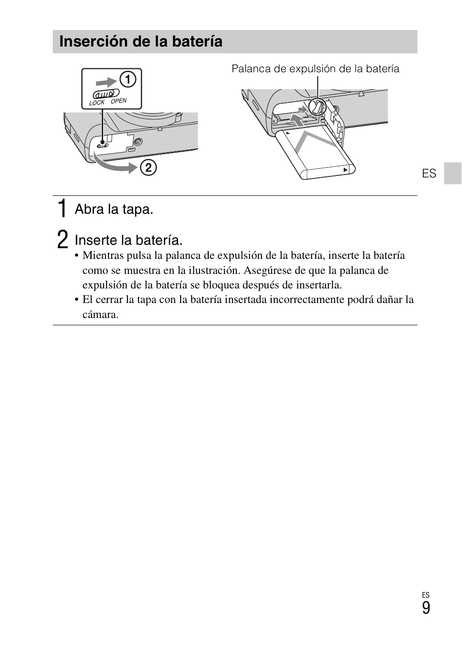 Inserción de la batería | Sony DSC-HX50V User Manual | Page 43 / 72