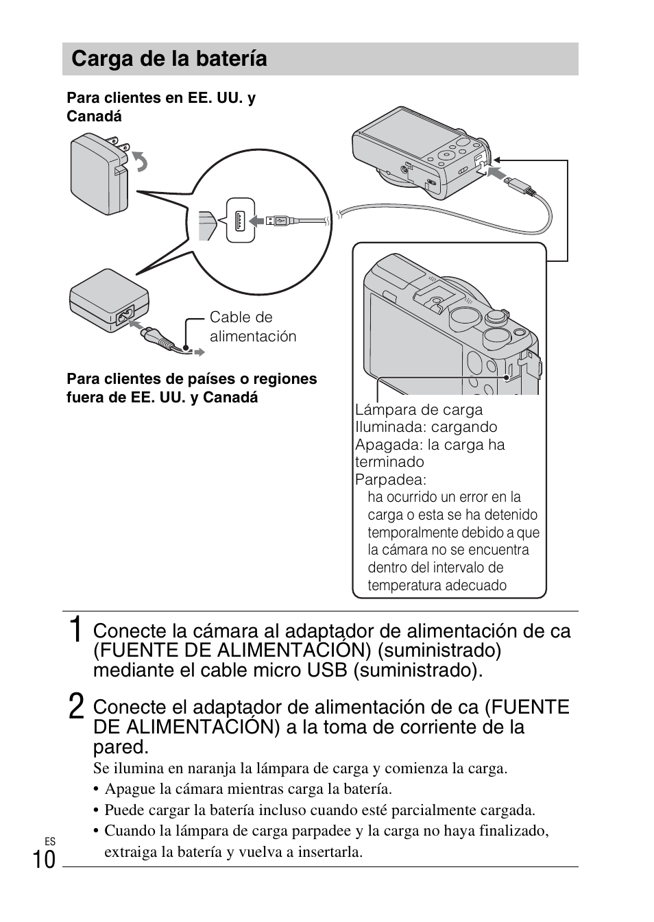 Carga de la batería | Sony DSC-HX50V User Manual | Page 44 / 72