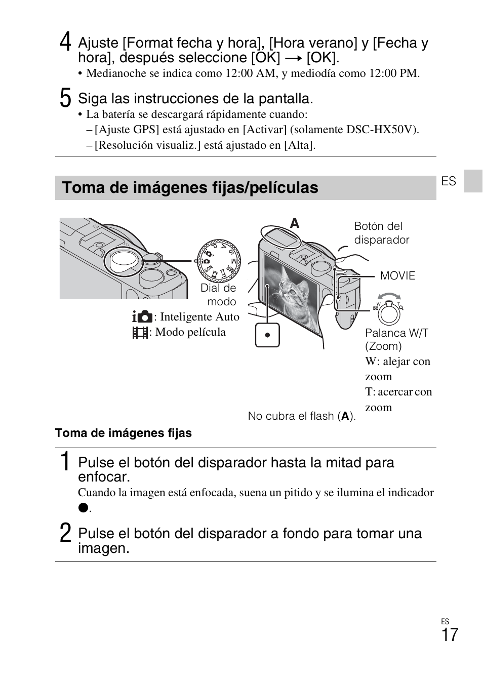 Toma de imágenes fijas/películas | Sony DSC-HX50V User Manual | Page 51 / 72