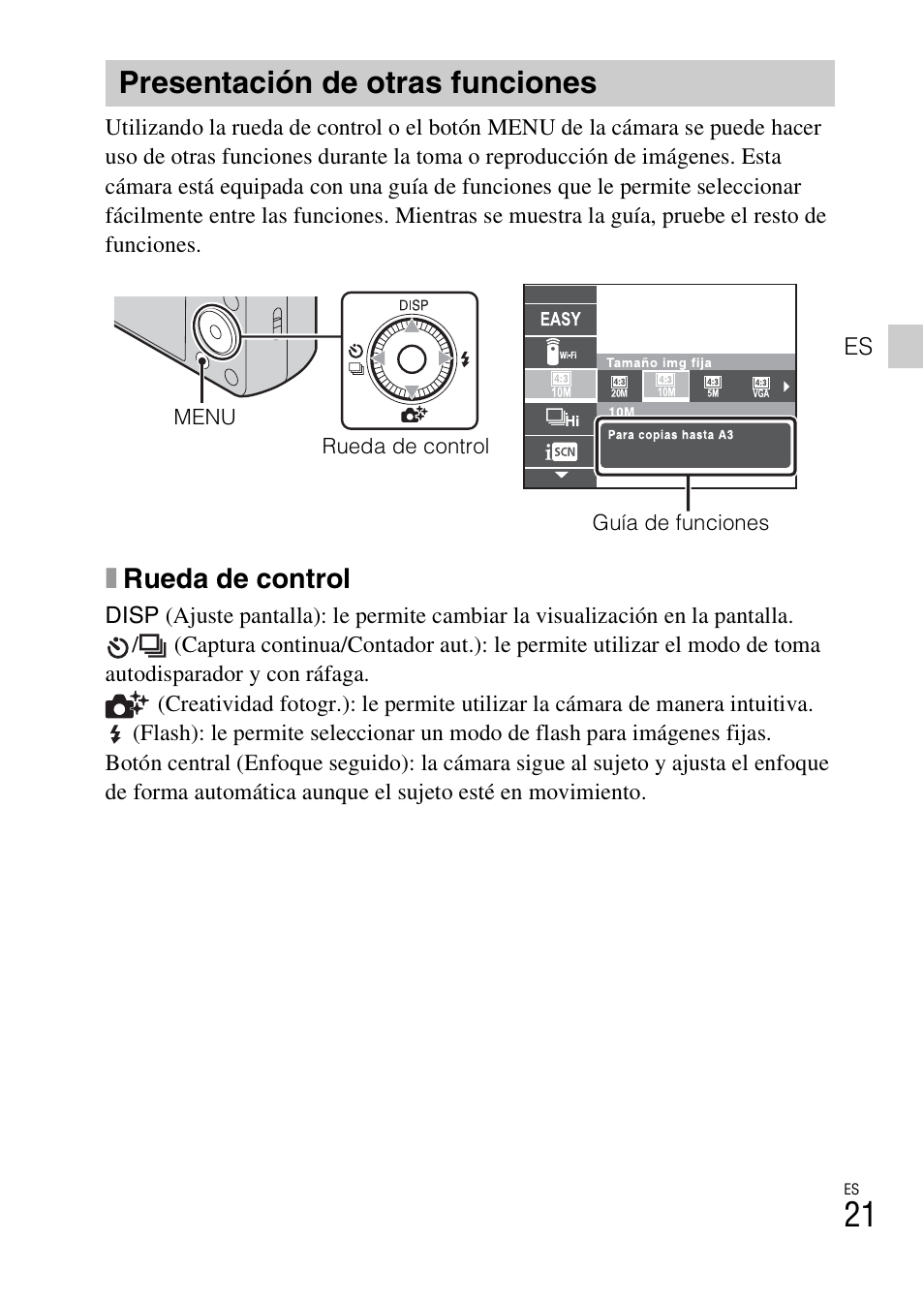 Presentación de otras funciones, Xrueda de control | Sony DSC-HX50V User Manual | Page 55 / 72