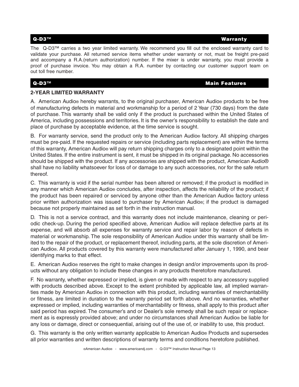 American Audio Q-D3 User Manual | Page 13 / 15