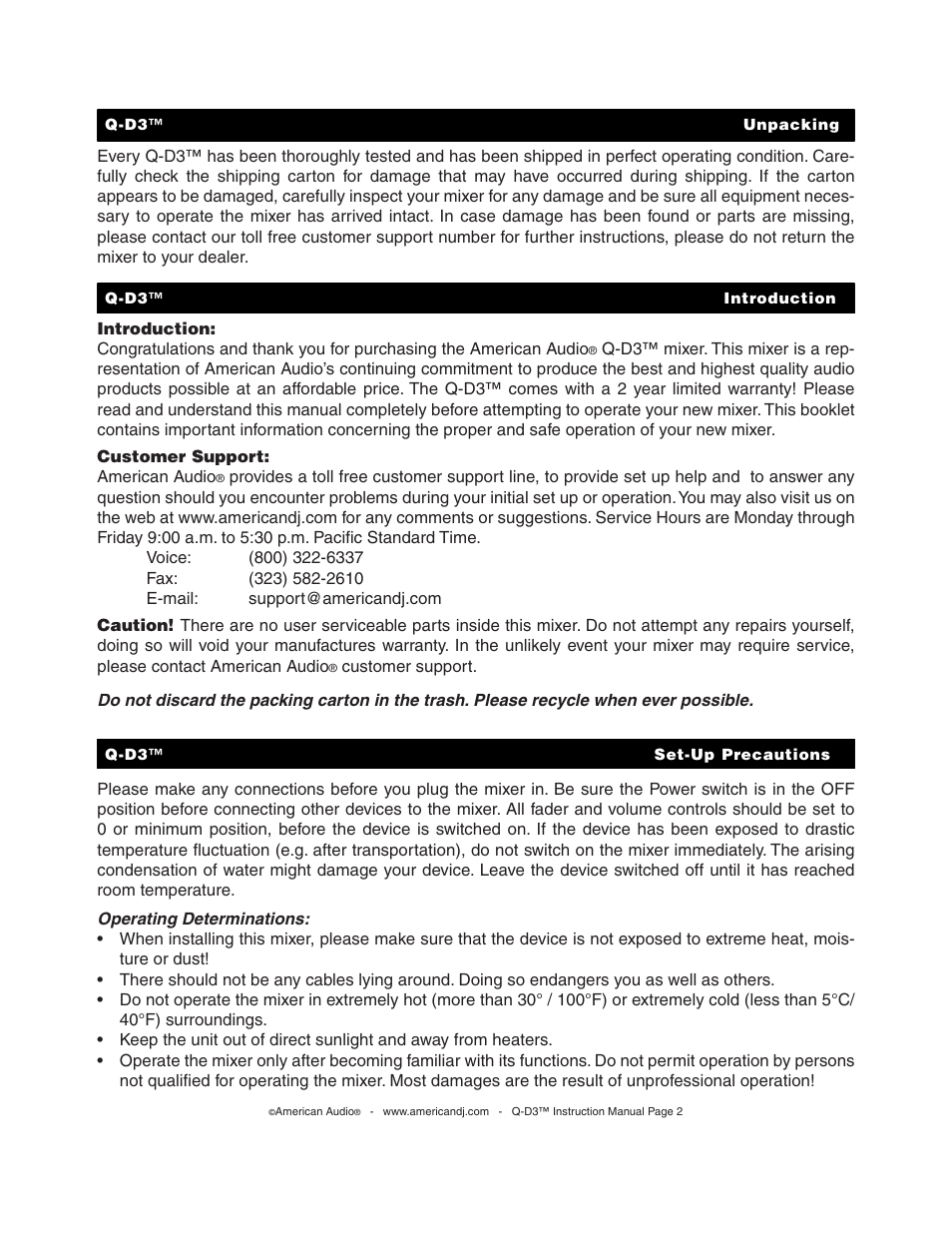 American Audio Q-D3 User Manual | Page 2 / 15