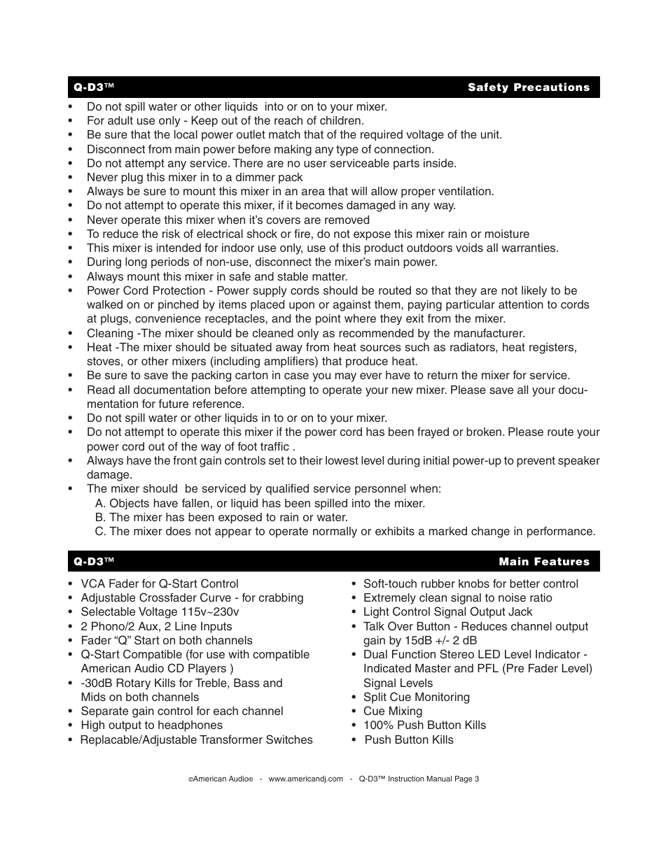 American Audio Q-D3 User Manual | Page 3 / 15