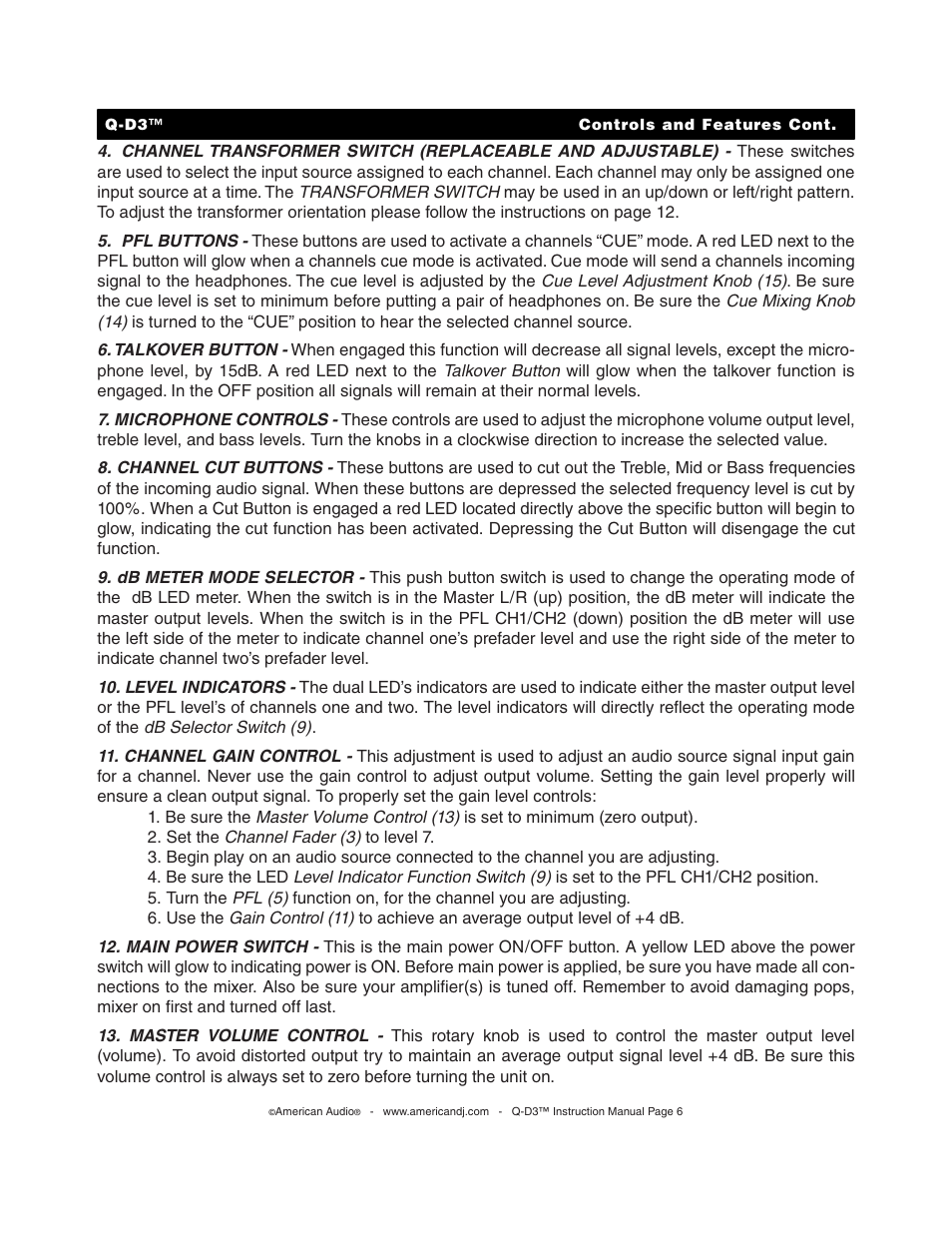 American Audio Q-D3 User Manual | Page 6 / 15