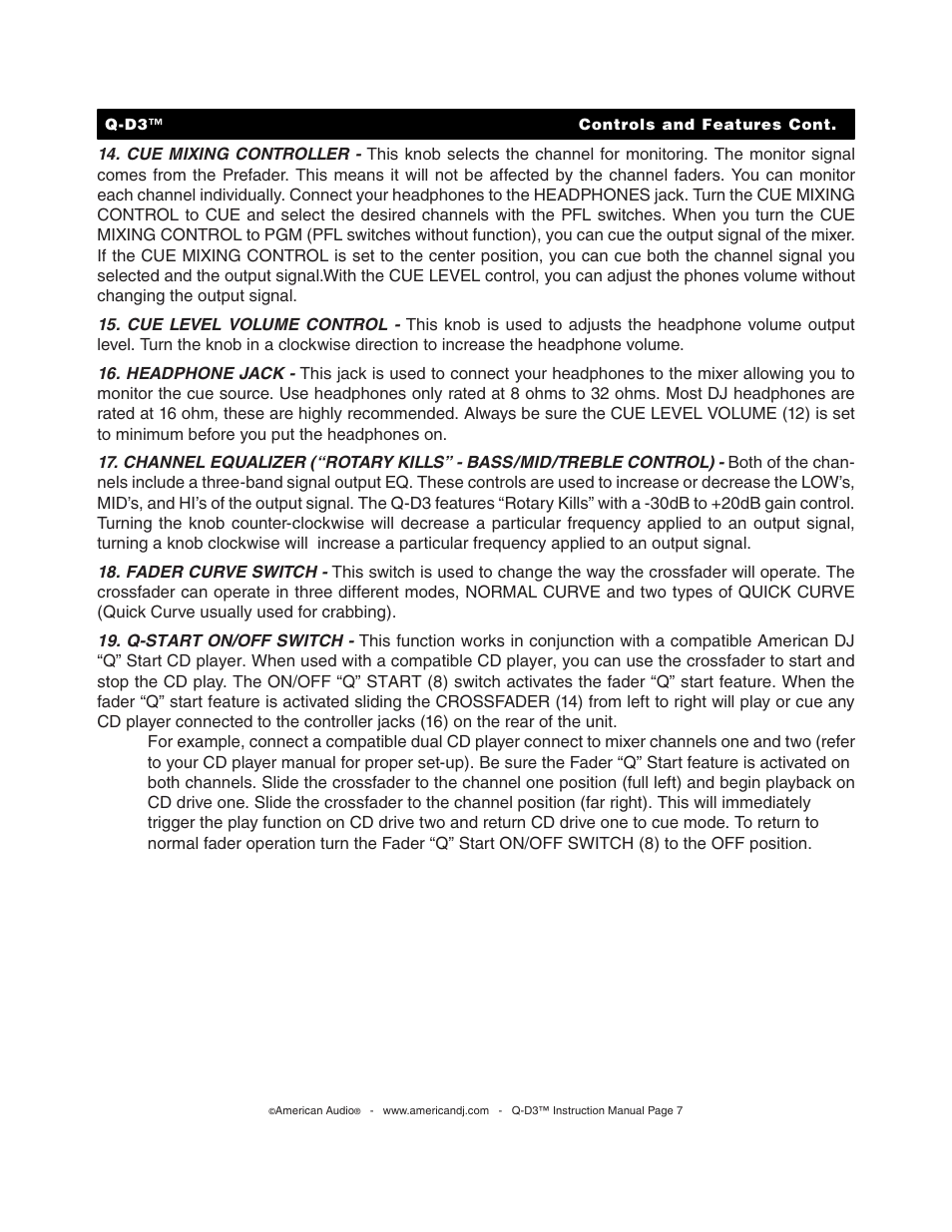 American Audio Q-D3 User Manual | Page 7 / 15