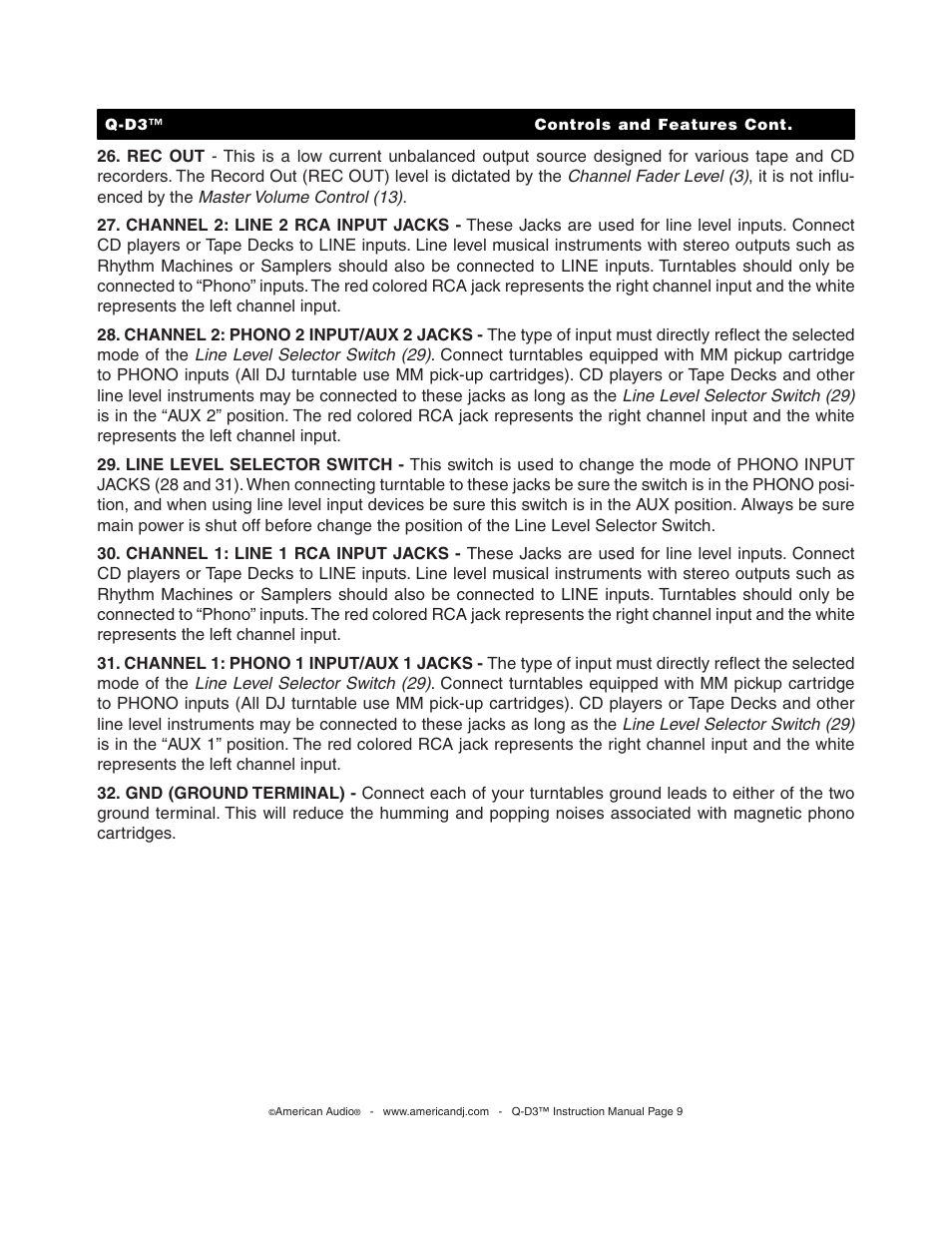American Audio Q-D3 User Manual | Page 9 / 15