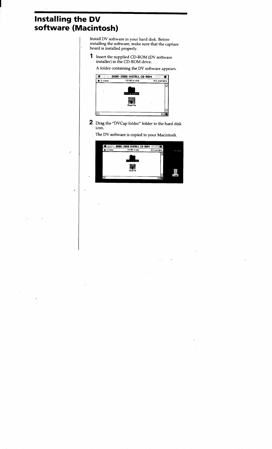 Installing the dv software (macintosh) | Sony DVBK-2000 User Manual | Page 17 / 87