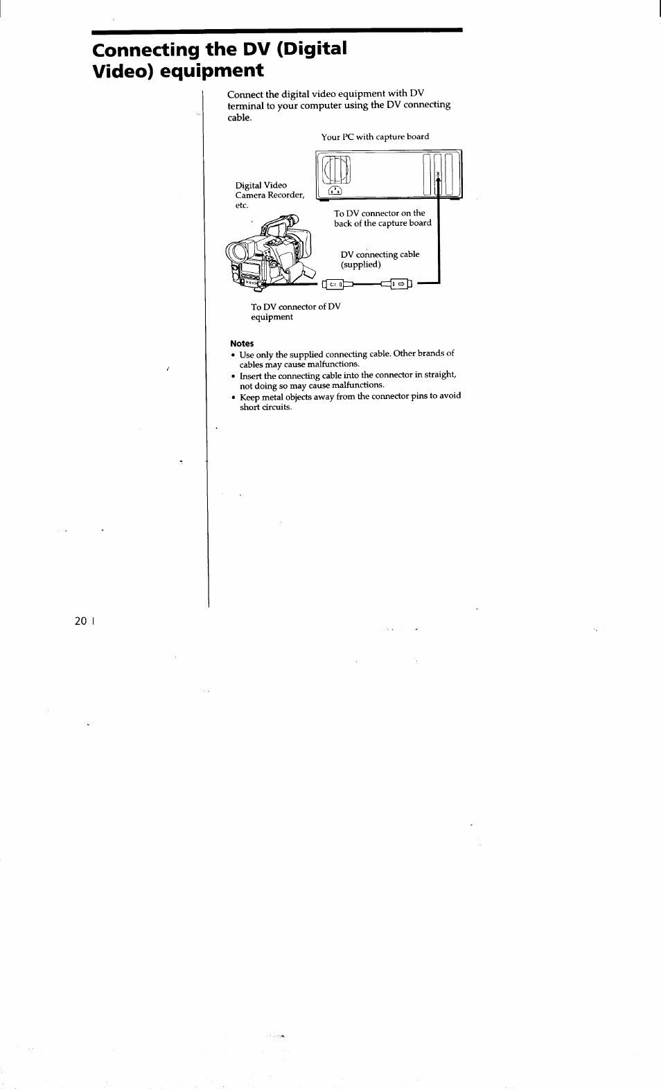 Connecting the dv (digital video) equipment | Sony DVBK-2000 User Manual | Page 20 / 87