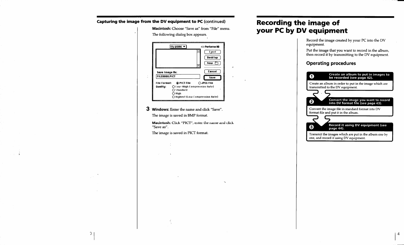 Recording the image of your pc by dv equipment, Operating procedures | Sony DVBK-2000 User Manual | Page 31 / 87