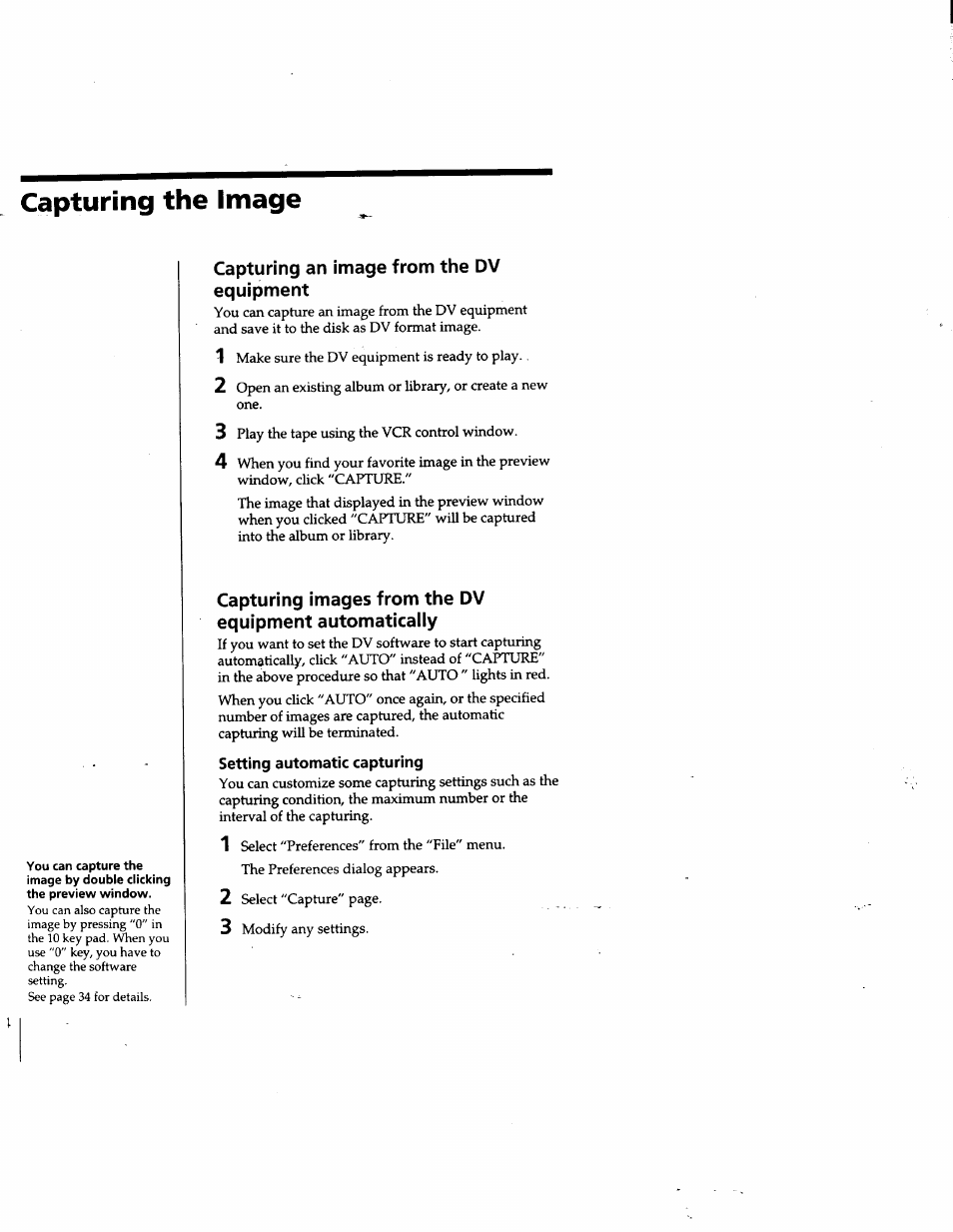 Capturing the image, Capturing an image from the dv equipment, Setting automatic capturing | Sony DVBK-2000 User Manual | Page 42 / 87