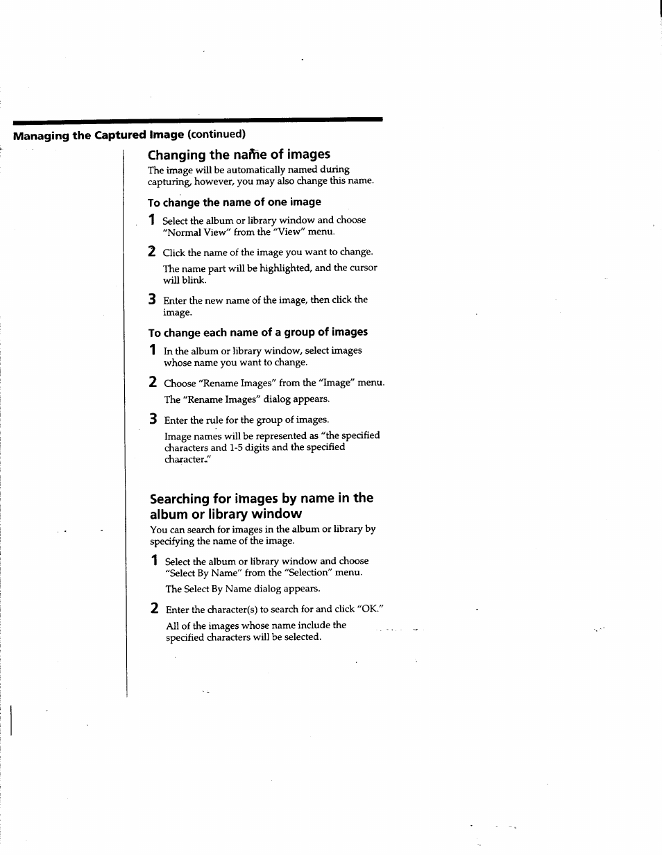 Changing the nafhe of images, To change the name of one image, To change each name of a group of images | Sony DVBK-2000 User Manual | Page 46 / 87