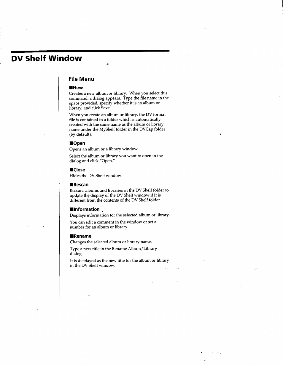 Dv shelf window, File menu | Sony DVBK-2000 User Manual | Page 66 / 87