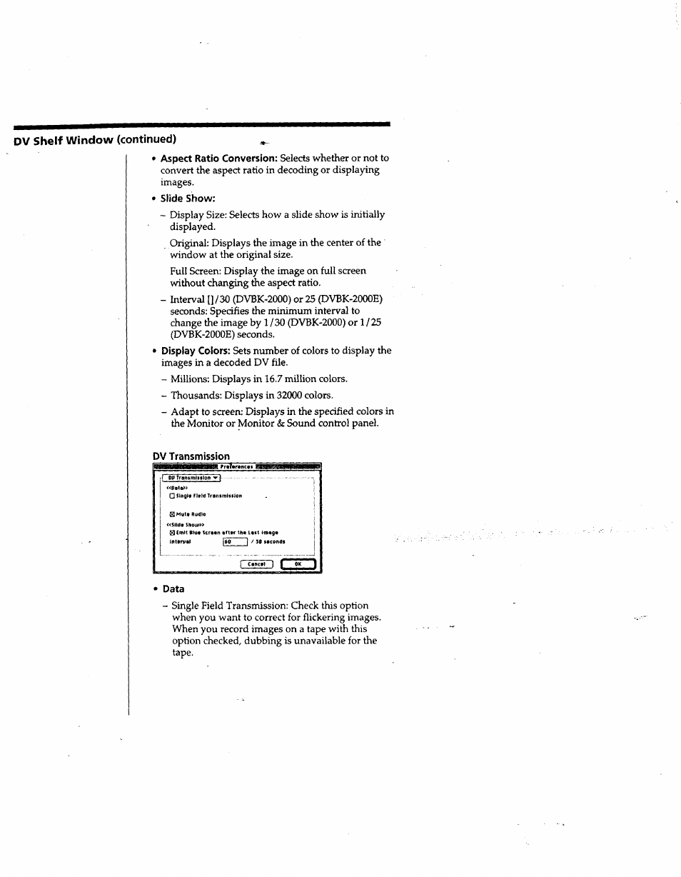 Dv shelf window (continued) | Sony DVBK-2000 User Manual | Page 71 / 87